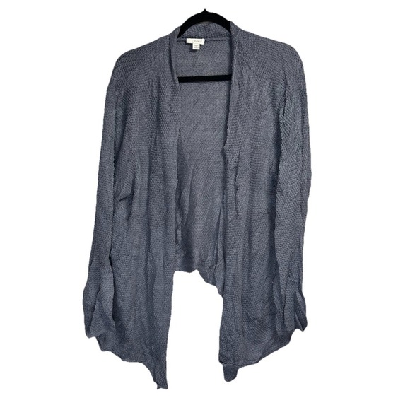 J. Jill Pure Jill Cardigan Women's 2X Plus Gray Blue Linen Draped Crochet‎ Knit - Picture 1 of 4